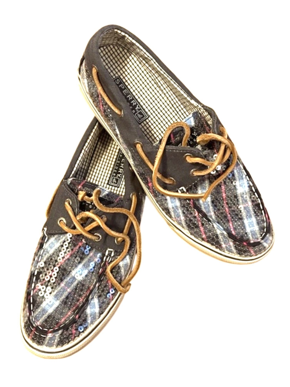 Sperry Top-Sider Bahama Sequin Plaid Boat Shoes 8.5 EUC